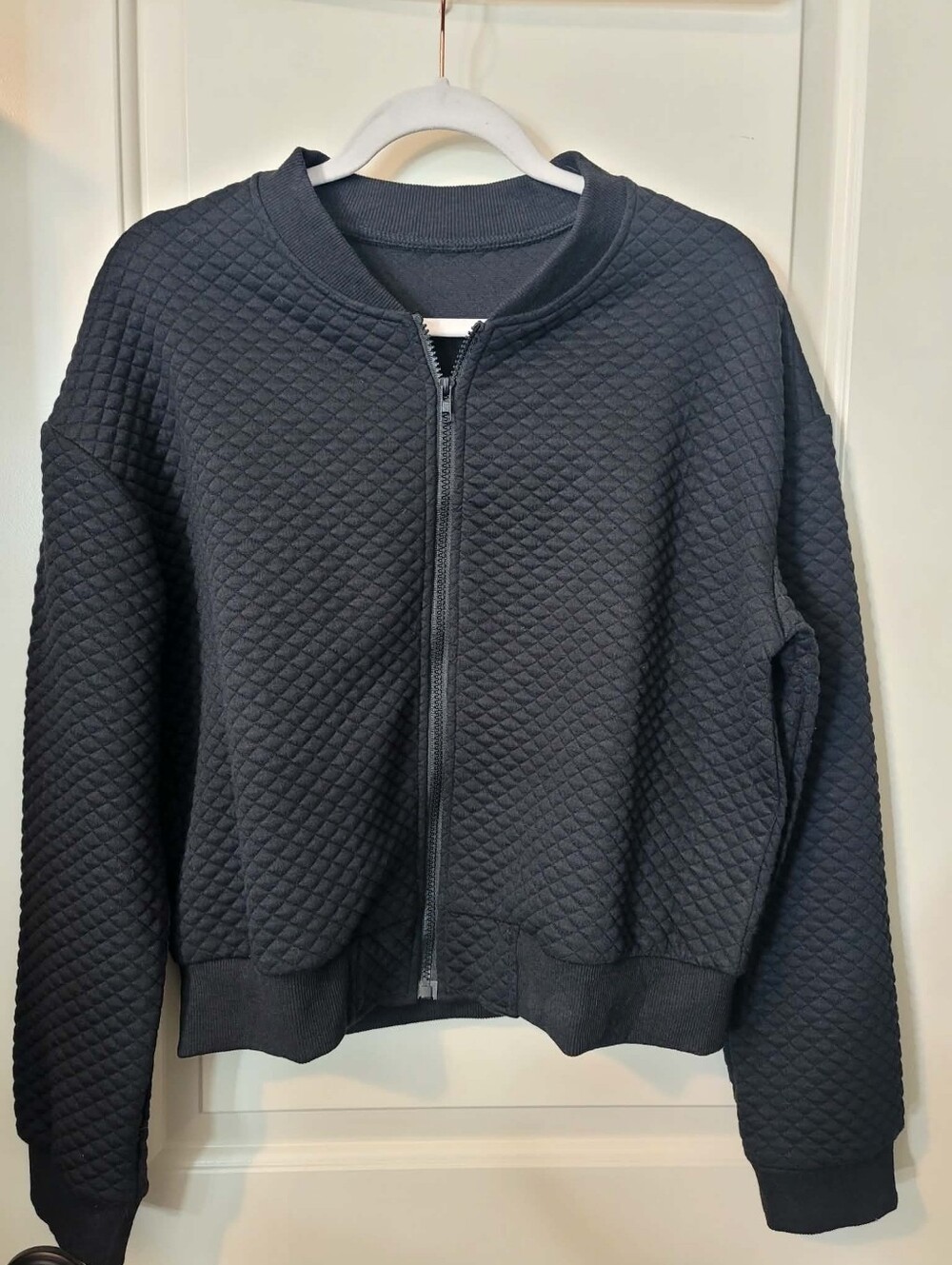 Quilted Textured Black Zip Up Jacket Womens Large